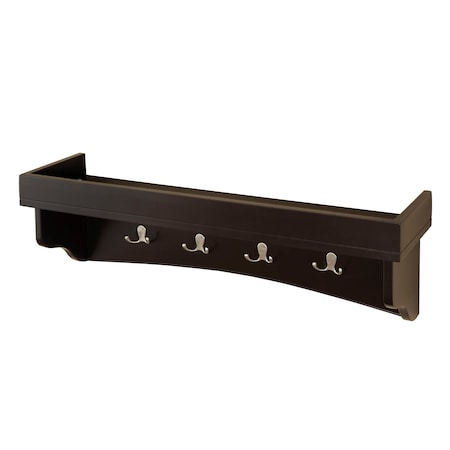 Shaker Cottage Coat Hooks With Tray Shelf, Chocolate